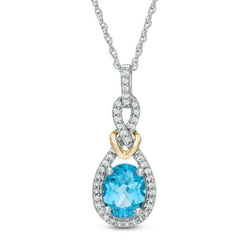 Main Image 1 of Oval Swiss Blue Topaz and Lab-Created White Sapphire Infinity Pendant in Sterling Silver with 10K Gold Plate