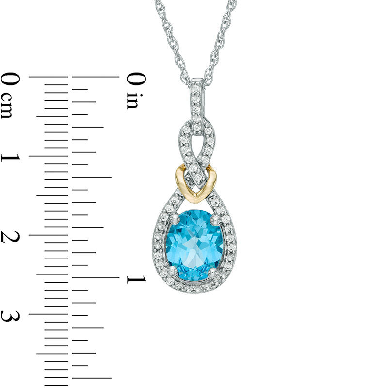 Main Image 2 of Oval Swiss Blue Topaz and Lab-Created White Sapphire Infinity Pendant in Sterling Silver with 10K Gold Plate