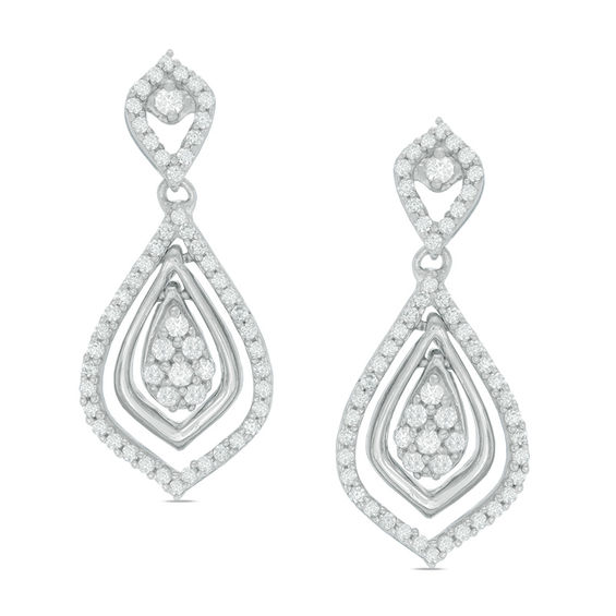 3/4 CT. T.W. Diamond Triple Teardrop Earrings in 10K White Gold Zales