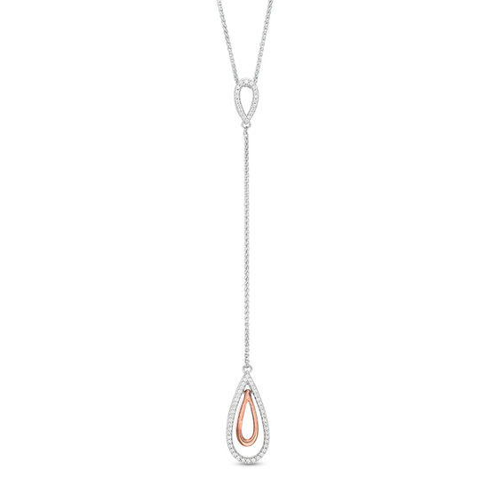 1 5 Ct T W Diamond Teardrop Y Necklace In Sterling Silver And 1 5 Ct T W Diamond Teardrop Y