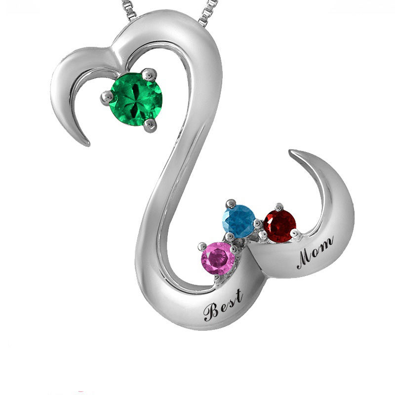 Open Hearts Family by Jane Seymour™ Birthstone Pendant in Sterling Silver (4 Stones and 2 Names)