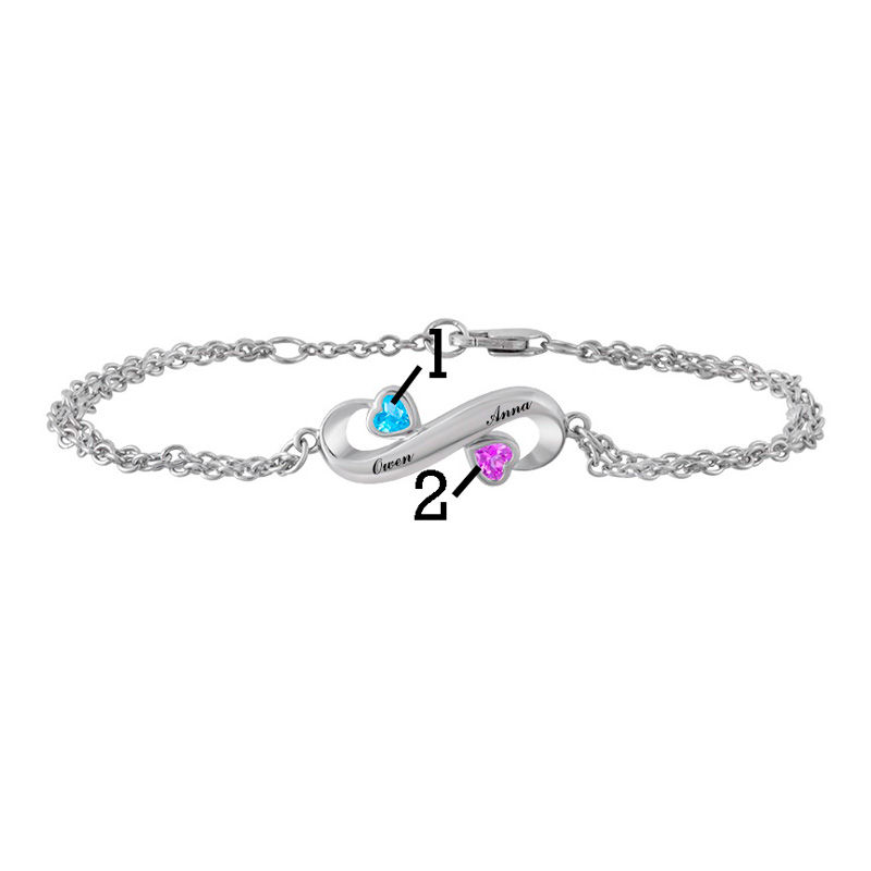 Main Image 2 of Couples' 4.0mm Birthstone Bracelet in Sterling Silver (2 Stones and Names)