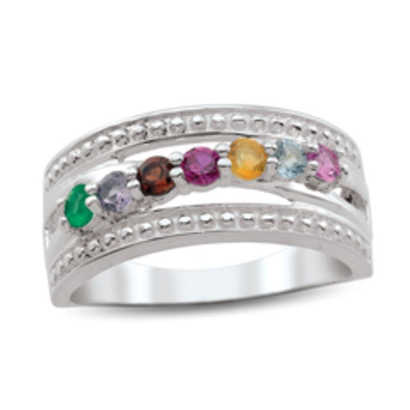Main Image 2 of Mother's Family Birthstone Beaded Ring in 10K White or Yellow Gold (3-7 Stones)