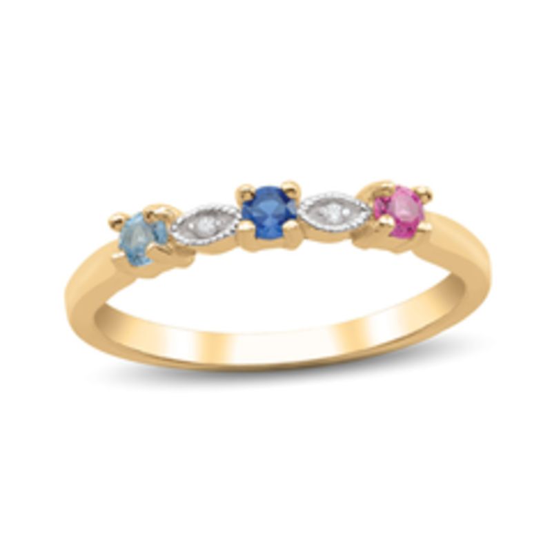 Main Image 1 of Mother's Birthstone and Diamond Accent Vintage-Style Family Ring in 10K White or Yellow Gold (3 Stones)