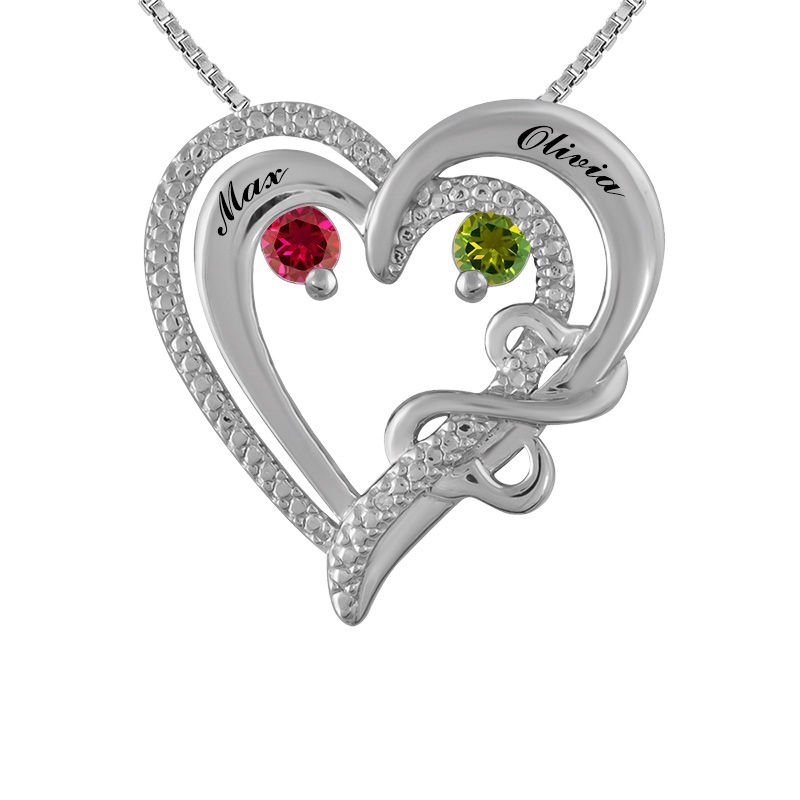 Main Image 1 of Open Hearts by Jane Seymour™ Couple's Birthstone and Diamond Accent Pendant in Sterling Silver (2 Stones and Names)