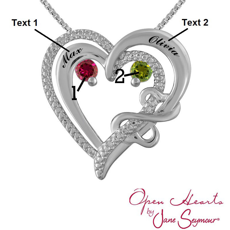 Main Image 2 of Open Hearts by Jane Seymour™ Couple's Birthstone and Diamond Accent Pendant in Sterling Silver (2 Stones and Names)