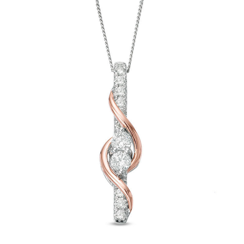 Main Image 1 of Ever Us® 1/4 CT. T.W. Two-Stone Diamond Linear Swirl Pendant in 14K Two-Tone Gold - 19"