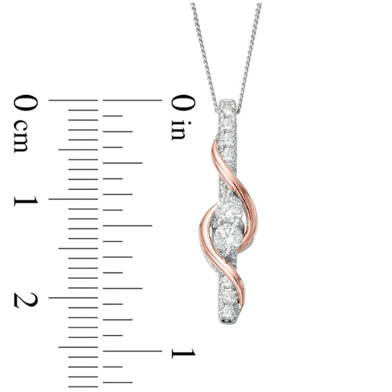 Main Image 4 of Ever Us® 1/2 CT.T.W. Two-Stone Diamond Linear Swirl Pendant in 14K Two-Tone Gold - 19"