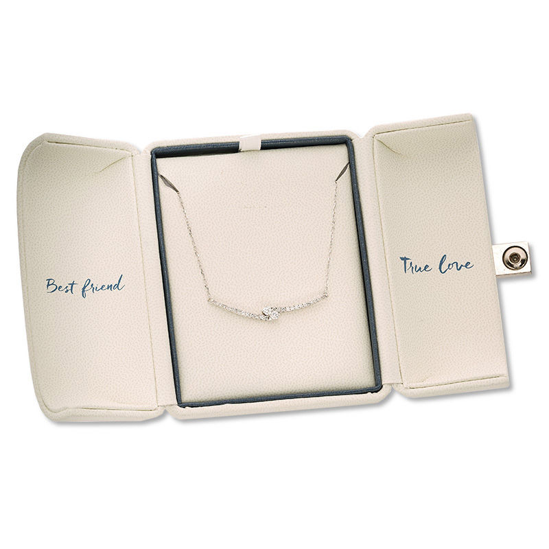 Main Image 3 of Ever Us® 1/2 CT. T.W. Two-Stone Diamond Bypass Necklace in 14K White Gold - 17"