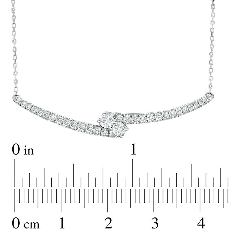 Main Image 4 of Ever Us® 1/2 CT. T.W. Two-Stone Diamond Bypass Necklace in 14K White Gold - 17"