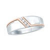 Thumbnail Image 0 of Men's 1/10 CT. T.W. Diamond Four Stone Slant Bypass Stripe Wedding Band in 10K Two-Tone Gold