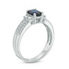 Thumbnail Image 1 of Oval Blue Sapphire and 1/5 CT. T. W. Diamond Vintage-Style Double Row Ring in 10K White Gold