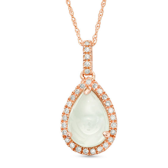 Pear-Shaped Cabochon Aquamarine and 1/10 CT. T.w. Diamond Frame Pendant in 10K Rose Gold