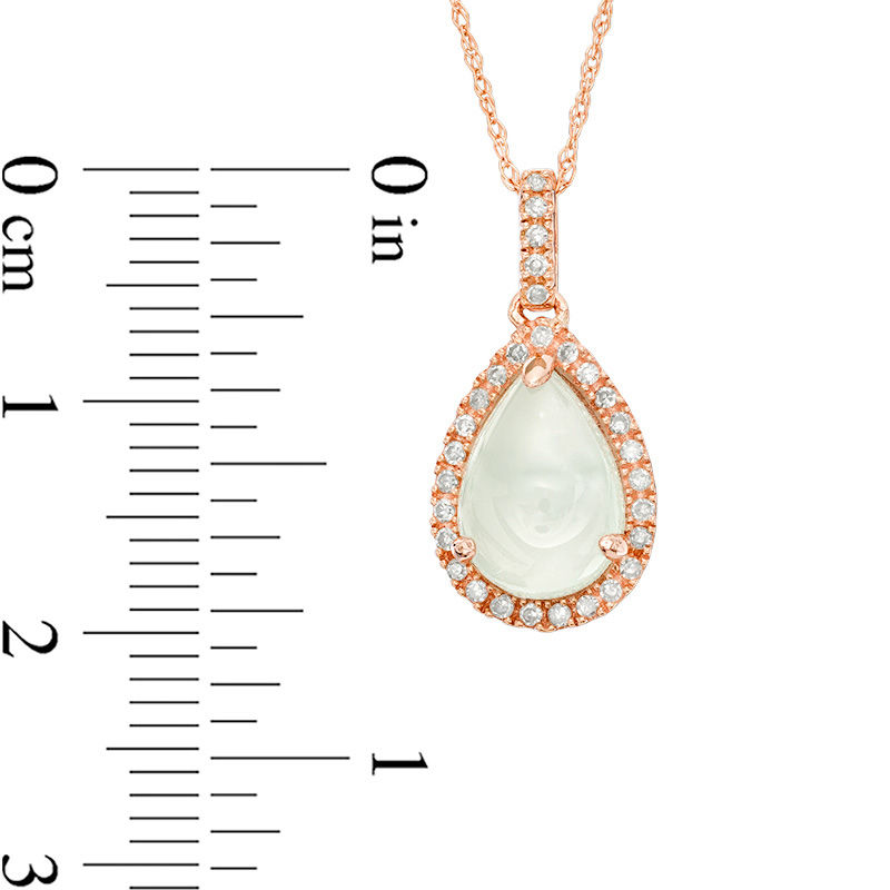 Main Image 2 of Pear-Shaped Cabochon Aquamarine and 1/10 CT. T.W. Diamond Frame Pendant in 10K Rose Gold