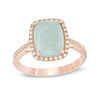 Thumbnail Image 1 of Cushion-Cut Cabochon Aquamarine and 1/8 CT. T.W. Diamond Frame Ring in 10K Rose Gold