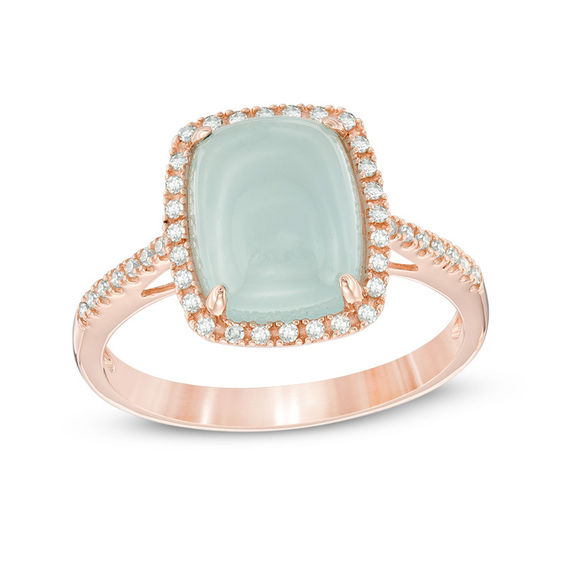 Cushion-Cut Cabochon Aquamarine and 1/8 CT. T.w. Diamond Frame Ring in 10K Rose Gold