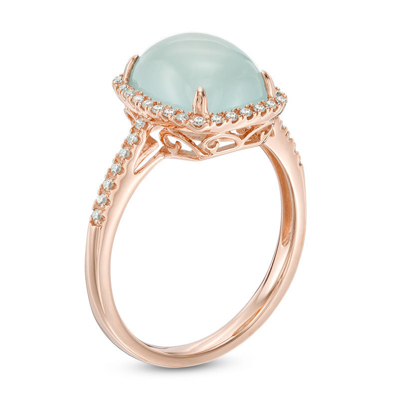 Main Image 2 of Cushion-Cut Cabochon Aquamarine and 1/8 CT. T.W. Diamond Frame Ring in 10K Rose Gold