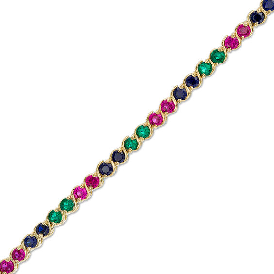 3.0mm Lab-Created Multi-Gemstone Tennis Bracelet in Sterling Silver with 14K Gold Plate - 7.25"