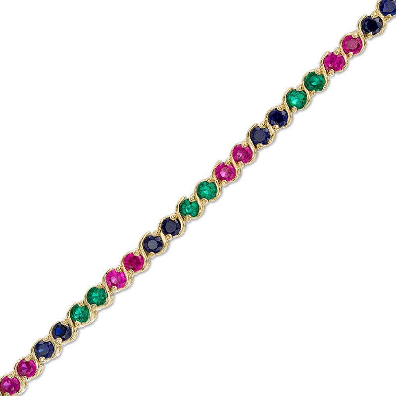Main Image 1 of 3.0mm Lab-Created Multi-Gemstone Tennis Bracelet in Sterling Silver with 14K Gold Plate - 7.25"