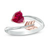 Thumbnail Image 0 of 6.0mm Heart-Shaped Lab-Created Ruby Arrow Wrap Ring in Sterling Silver and 14K Rose Gold Plate