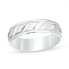 Thumbnail Image 0 of Men's 6.0mm Brushed Milgrain Slant Comfort Fit Wedding Band in 14K White Gold