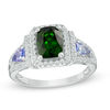 Thumbnail Image 0 of Cushion-Cut Chrome Diopside, Tanzanite and Lab-Created White Sapphire Frame Ring in 10K White Gold