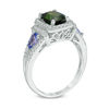 Thumbnail Image 1 of Cushion-Cut Chrome Diopside, Tanzanite and Lab-Created White Sapphire Frame Ring in 10K White Gold