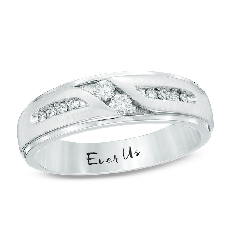 Mens Rings Zales Ever Us Men S 1 4 Ct T W Two Stone Diamond Satin Slant Band