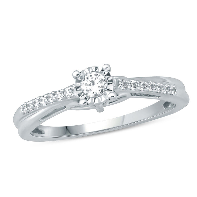 Main Image 1 of 1/5 CT. T.W. Diamond Twist Shank Promise Ring in Sterling Silver