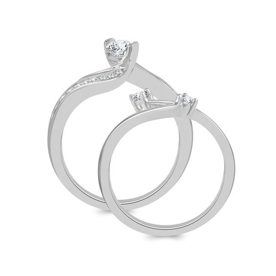 5/8 CT. T.w. Diamond Bypass Bridal Set in 14K White Gold
