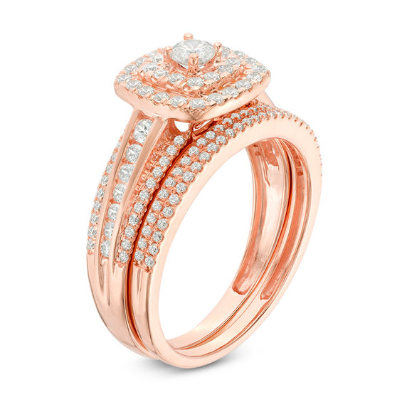 1 CT. T.w. Diamond Double Cushion Frame Bridal Set in 10K Rose Gold