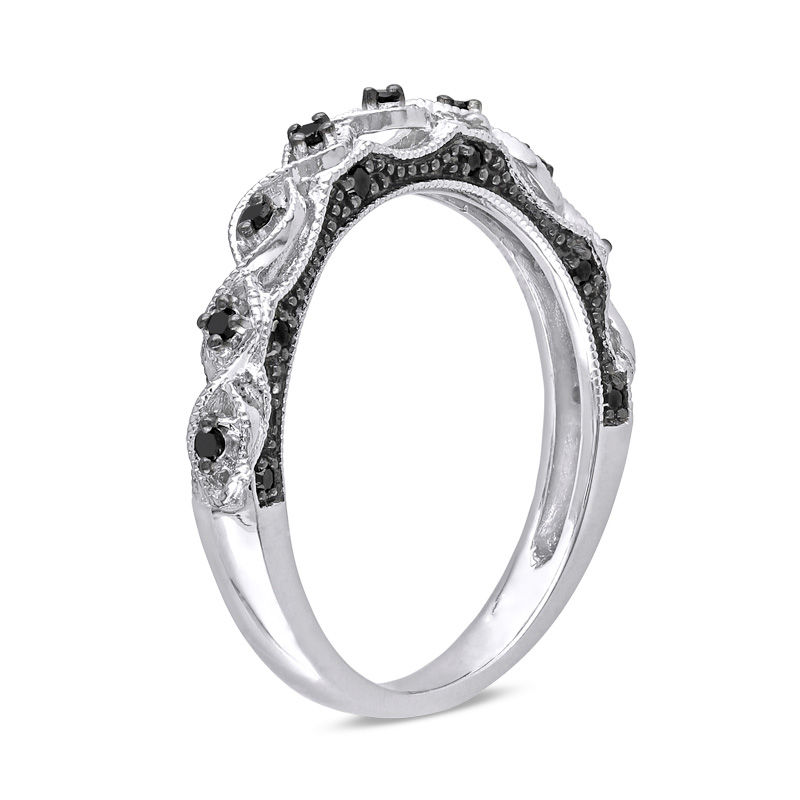 1/8 CT. T.W. Black Diamond Vintage-Style Wedding Band in 10K White Gold with Black Rhodium