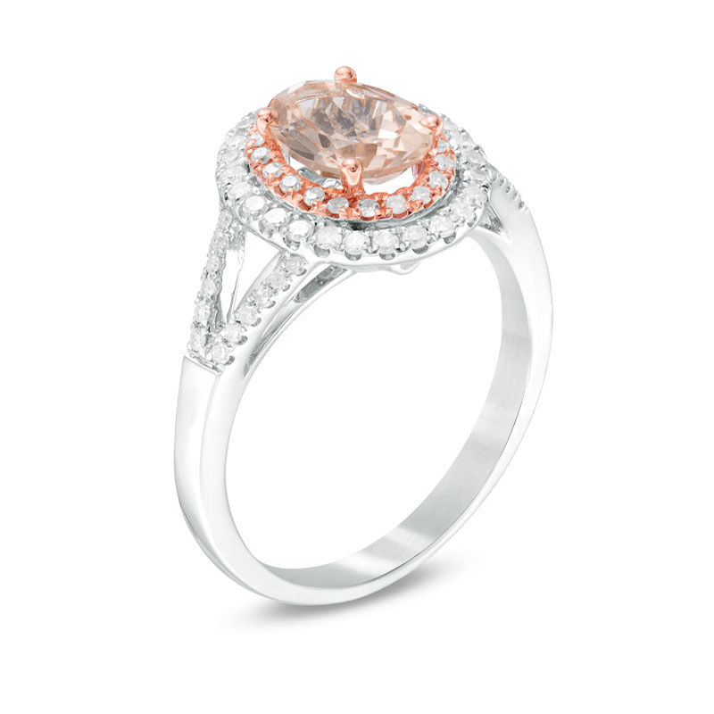 Main Image 2 of Oval Morganite and 1/3 CT. T.W. Diamond Double Frame Ring in 14K Two-Tone Gold