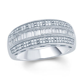 1/2 CT. T.W. Baguette and Round Diamond Multi-Row Vintage Style Band in Sterling Silver