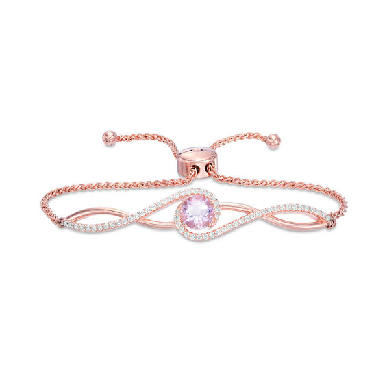 Rose de France Amethyst and Lab-Created White Sapphire Bolo Bracelet in Sterling Silver with 18K Rose Gold Plate - 9.0"