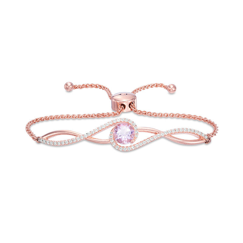 Main Image 1 of Rose de France Amethyst and Lab-Created White Sapphire Bolo Bracelet in Sterling Silver with 18K Rose Gold Plate - 9.0"