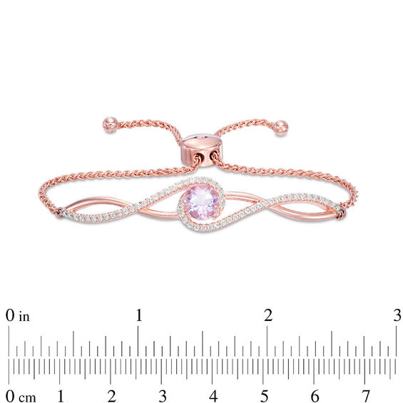 Rose de France Amethyst and Lab-Created White Sapphire Bolo Bracelet in Sterling Silver with 18K Rose Gold Plate - 9.0"