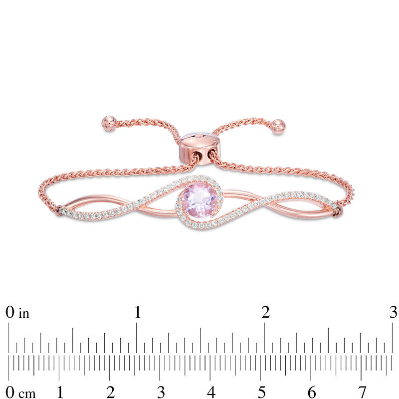 Main Image 2 of Rose de France Amethyst and Lab-Created White Sapphire Bolo Bracelet in Sterling Silver with 18K Rose Gold Plate - 9.0"