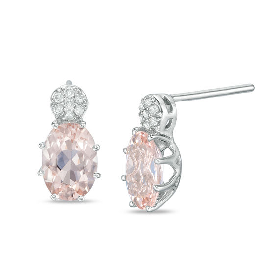 Oval Morganite and Diamond Accent Drop Earrings in 10K White Gold