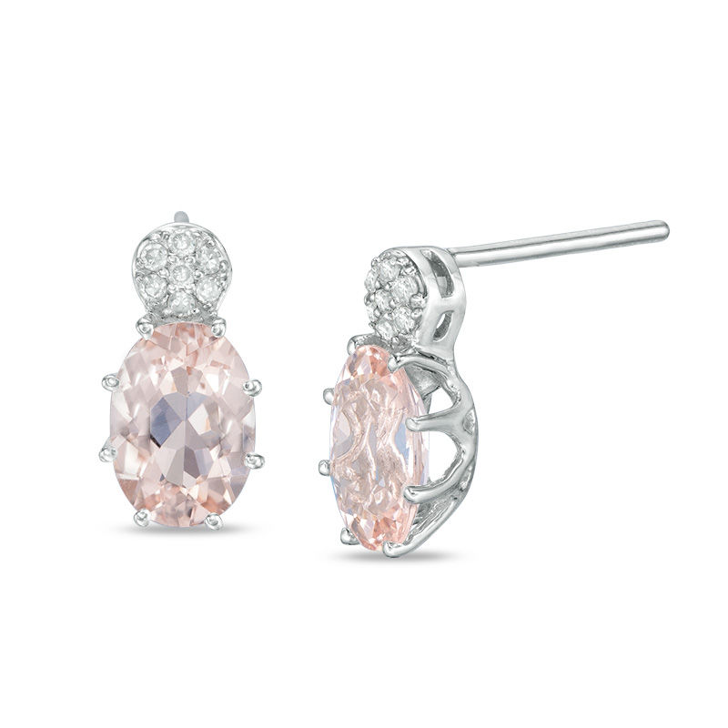 Main Image 1 of Oval Morganite and Diamond Accent Drop Earrings in 10K White Gold