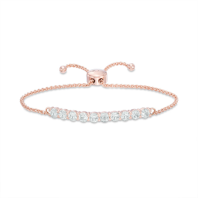 4.0mm Lab-Created White Sapphire Line Bolo Bracelet in Sterling Silver with 18K Rose Gold Plate - 9.0"