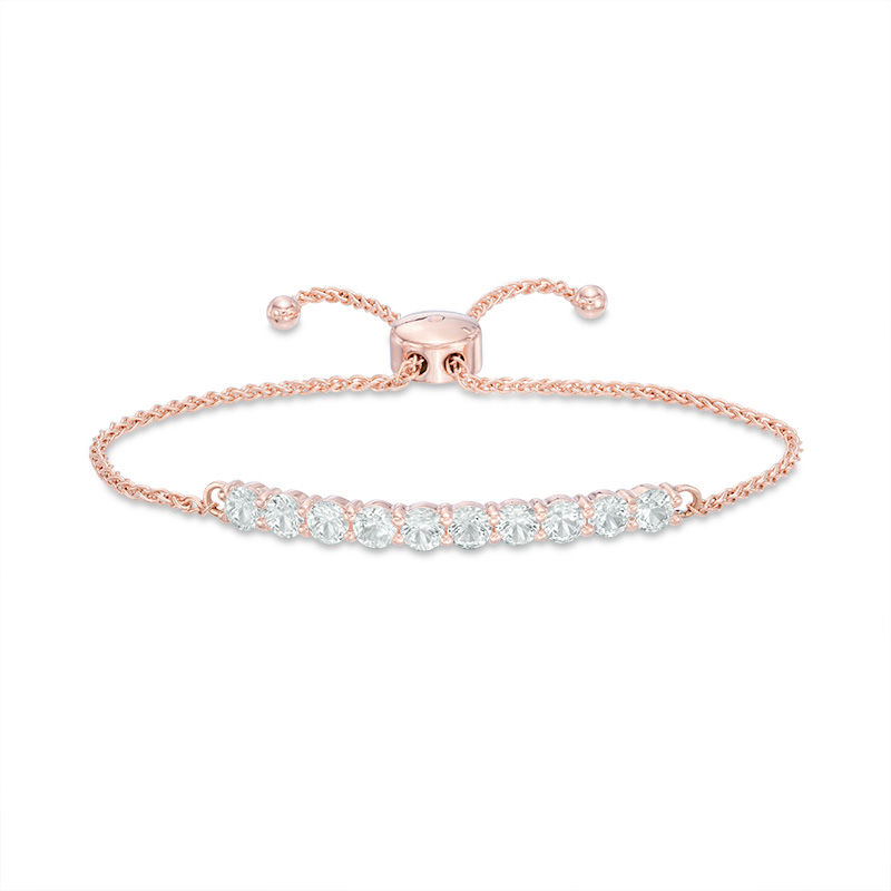 Main Image 1 of 4.0mm Lab-Created White Sapphire Line Bolo Bracelet in Sterling Silver with 18K Rose Gold Plate - 9.0"