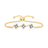 Thumbnail Image 1 of Lab-Created Blue and White Sapphire Triple Flower Bolo Bracelet in Sterling Silver with 18K Gold Plate - 9.0"