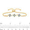 Thumbnail Image 2 of Lab-Created Blue and White Sapphire Triple Flower Bolo Bracelet in Sterling Silver with 18K Gold Plate - 9.0"