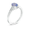Thumbnail Image 1 of Oval Tanzanite and 1/6 CT. T.W. Baguette Diamond Ring in 10K White Gold