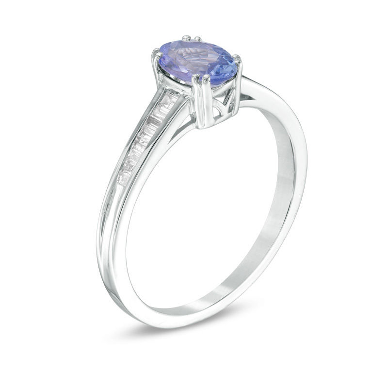 Oval Tanzanite and 1/6 CT. T.W. Baguette Diamond Ring in 10K White Gold