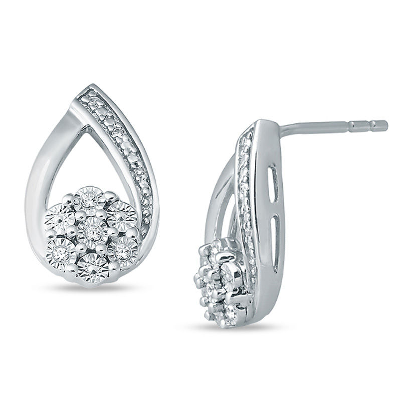 Main Image 1 of Diamond Accent Open Teardrop Posy Earrings in Sterling Silver