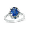 Thumbnail Image 1 of Cushion-Cut Lab-Created Ceylon and White Sapphire Hexagonal Frame Ring in Sterling Silver