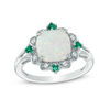 Thumbnail Image 1 of 9.0mm Cushion-Cut Lab-Created Opal, Emerald and White Sapphire Scallop Frame Ring in Sterling Silver