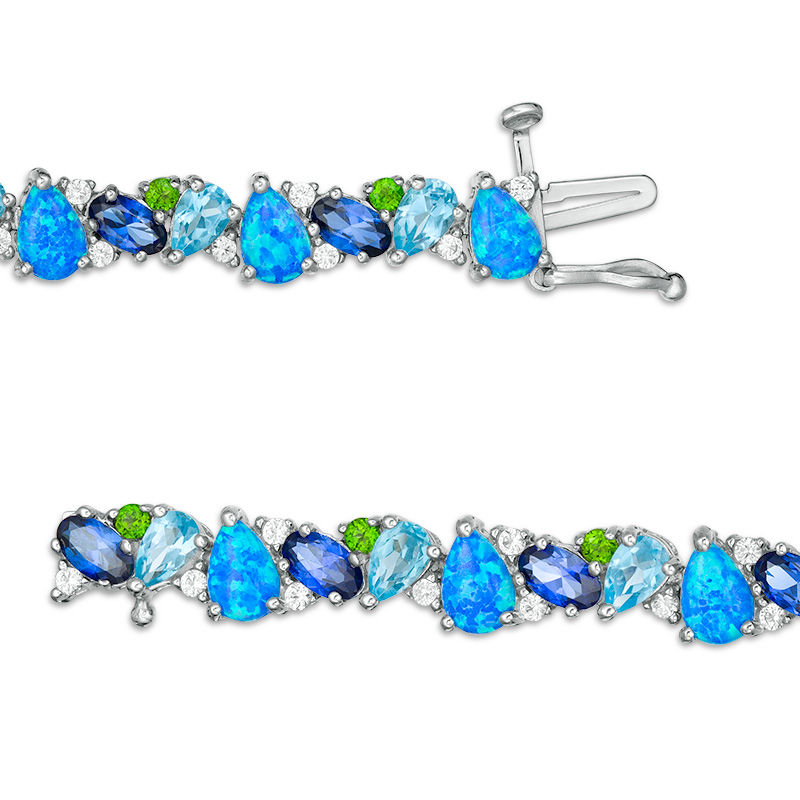 Main Image 3 of Multi-Gemstone Cluster and Lab-Created White Sapphire Bracelet in Sterling Silver - 7.25"